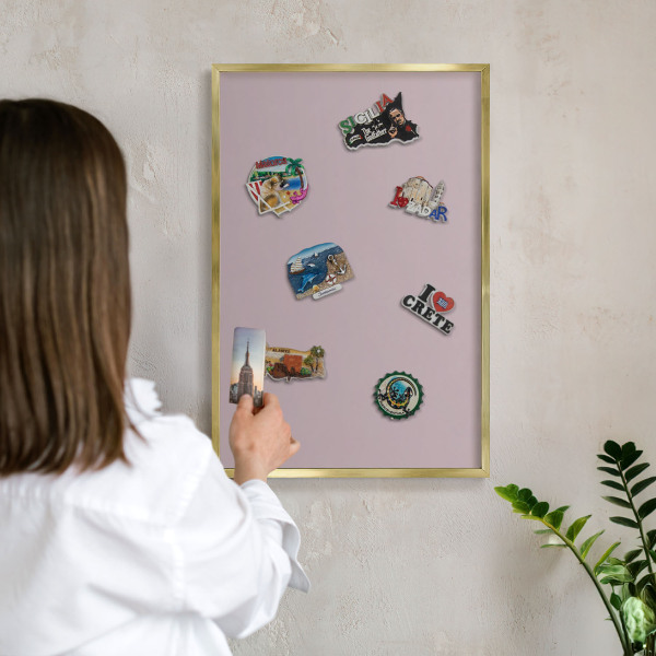 Metal magnet board with a gold frame Pastel lilac