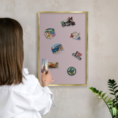 Metal magnet board with a gold frame Pastel lilac