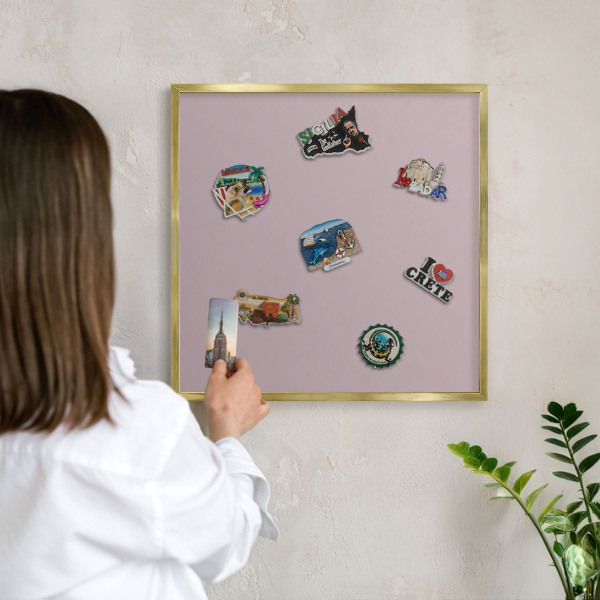 Metal magnet board with a gold frame Pastel lilac