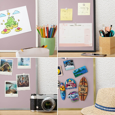 Metal magnet board with a gold frame Pastel lilac