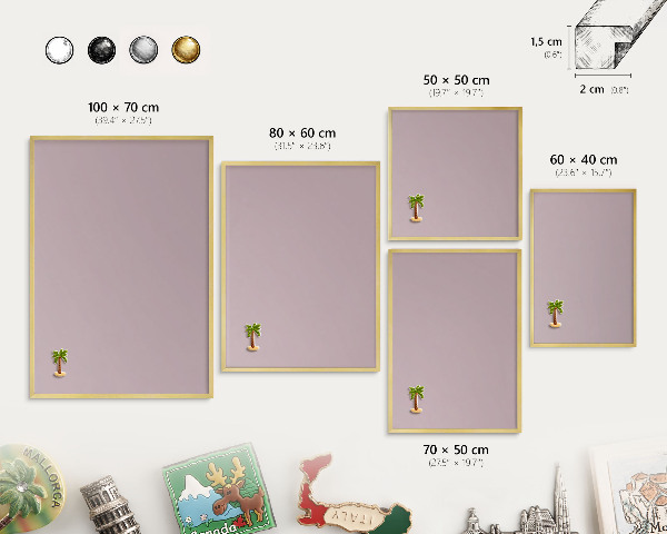 Metal magnet board with a gold frame Pastel lilac