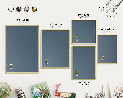 Magnetic board for magnets in a gold frame Pastel navy blue