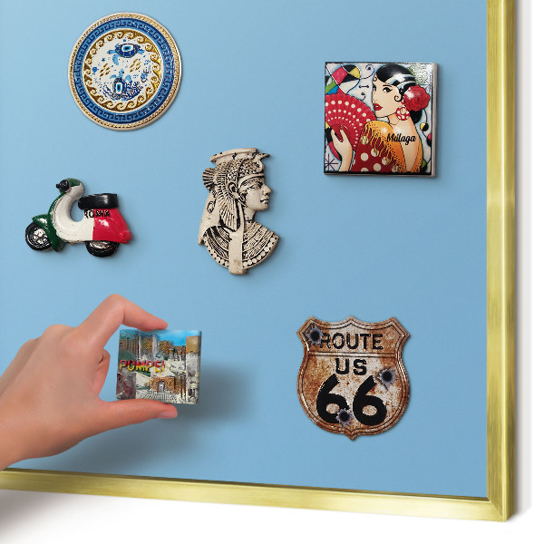 Metal magnet board with a gold frame Blue color
