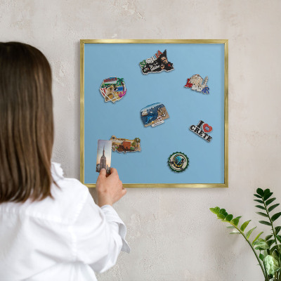 Metal magnet board with a gold frame Blue color