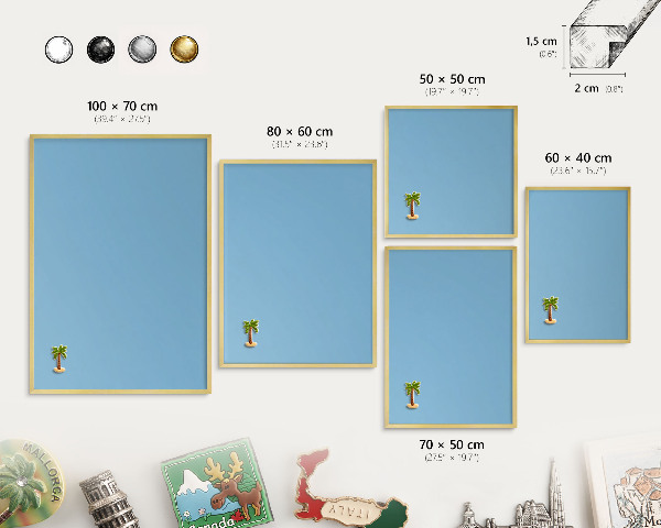 Metal magnet board with a gold frame Blue color