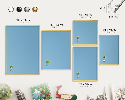 Metal magnet board with a gold frame Blue color