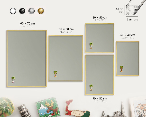 Magnetic board for magnets in a gold frame Neutral gray