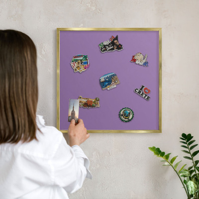 Metal magnet board with a gold frame Violet