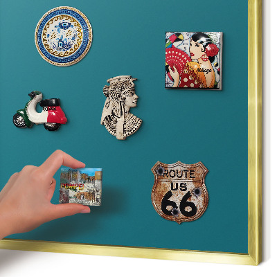 Metal magnet board with a gold frame Dark turquoise