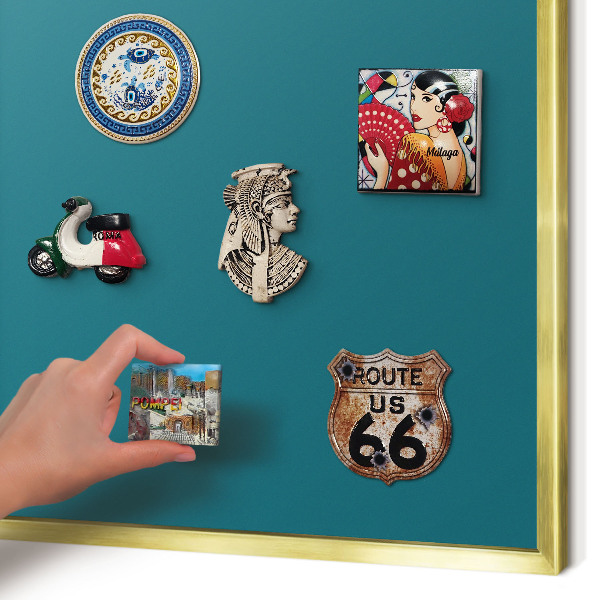 Metal magnet board with a gold frame Dark turquoise