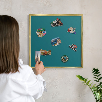 Metal magnet board with a gold frame Dark turquoise