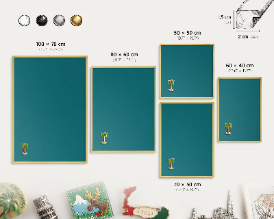 Metal magnet board with a gold frame Dark turquoise
