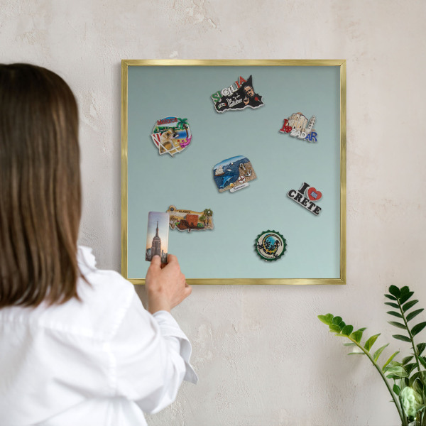 Metal magnet board with a gold frame Turquoise gradient