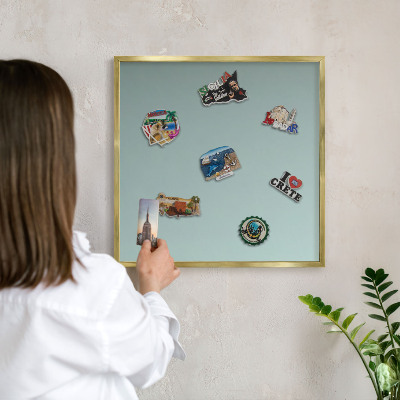 Metal magnet board with a gold frame Turquoise gradient