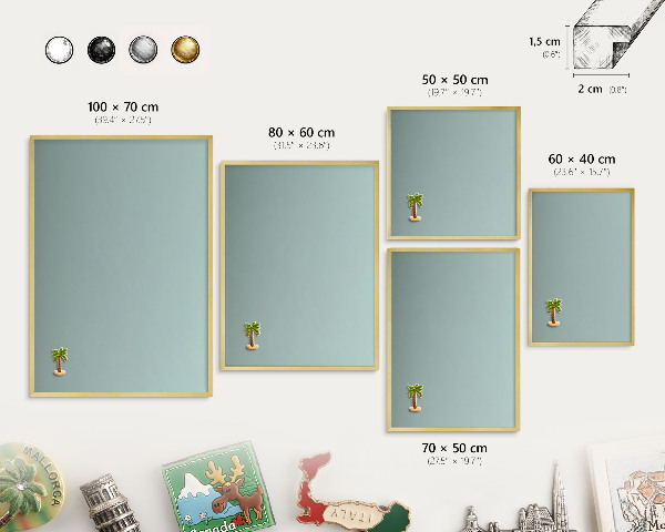 Metal magnet board with a gold frame Turquoise gradient