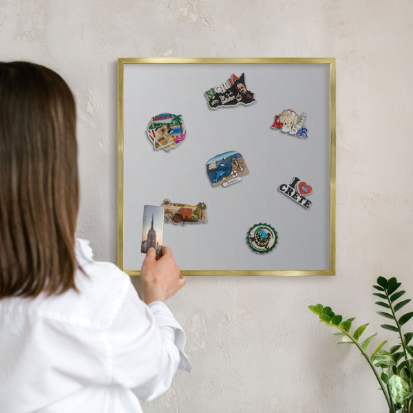 Metal magnet board with a gold frame Gray gradient