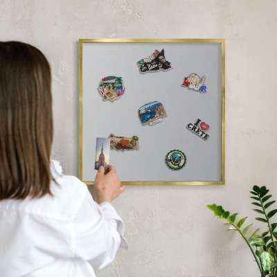 Metal magnet board with a gold frame Gray gradient