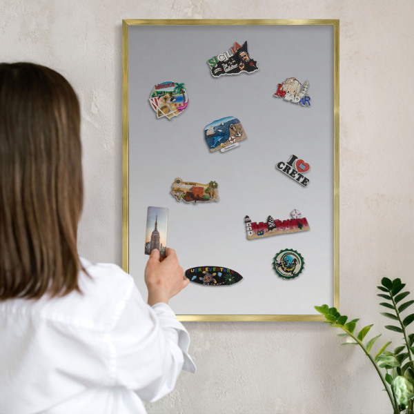 Metal magnet board with a gold frame Gray gradient