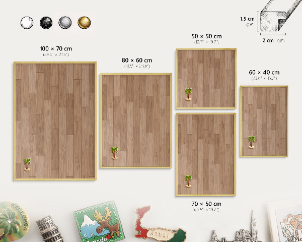 Magnetic board for magnets in a gold frame Wooden pattern