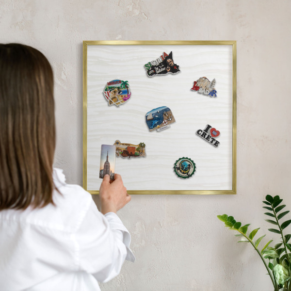 Metal magnet board with a gold frame Harmony of lines