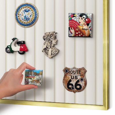 Metal magnet board with a gold frame Vertical lines
