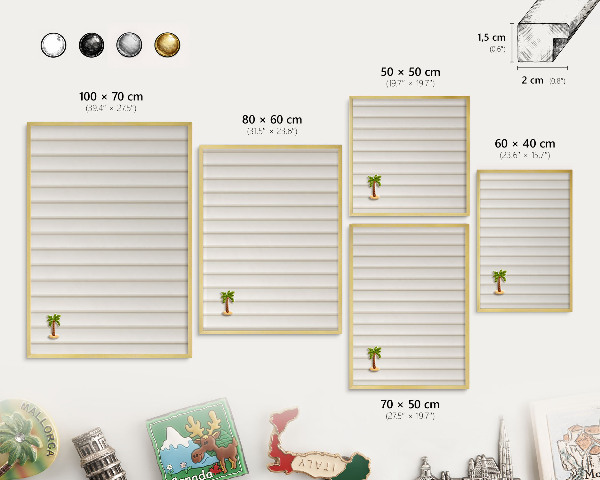 Metal magnet board with a gold frame Vertical lines