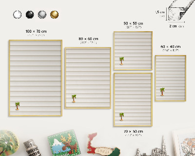 Metal magnet board with a gold frame Vertical lines