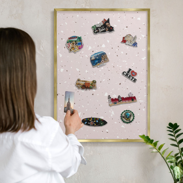 Magnetic board for magnets in a gold frame Modern terrazzo