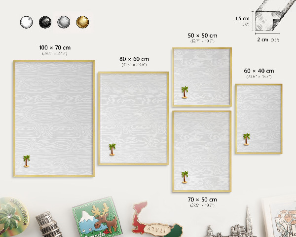 Metal magnet board with a gold frame Wooden pattern