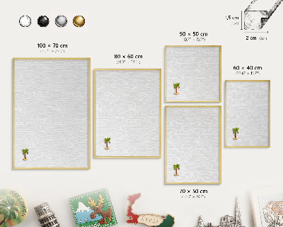 Metal magnet board with a gold frame Wooden pattern
