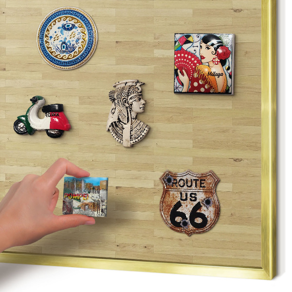 Magnetic board for magnets in a gold frame Wooden texture