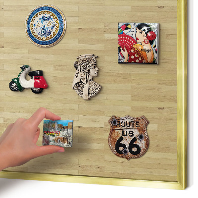 Magnetic board for magnets in a gold frame Wooden texture