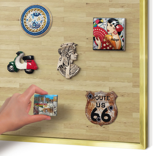 Magnetic board for magnets in a gold frame Wooden texture