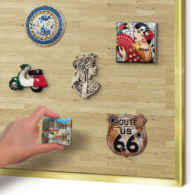 Magnetic board for magnets in a gold frame Wooden texture