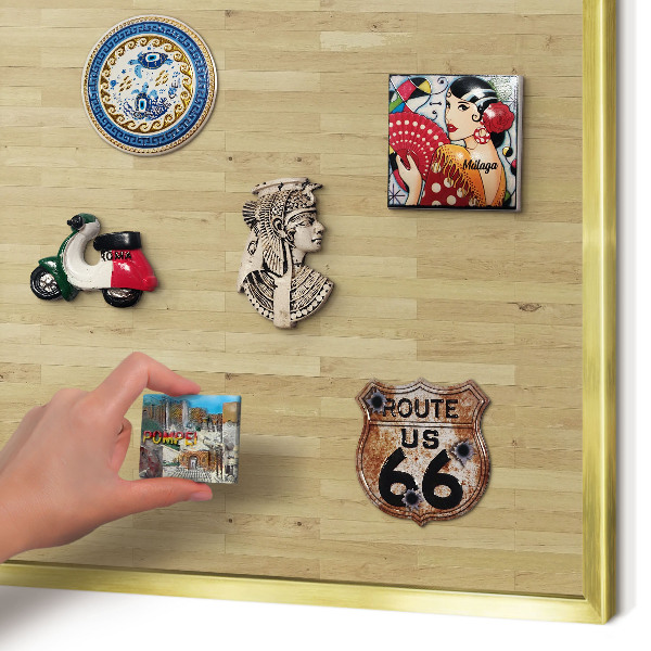 Magnetic board for magnets in a gold frame Wooden texture