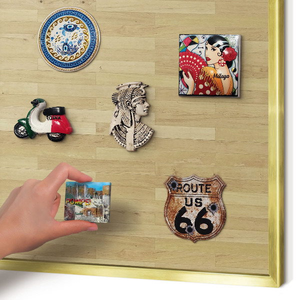 Magnetic board for magnets in a gold frame Wooden texture