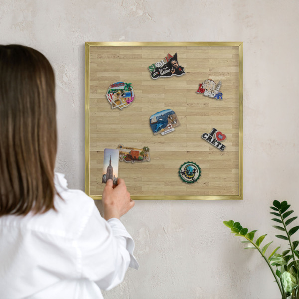 Magnetic board for magnets in a gold frame Wooden texture