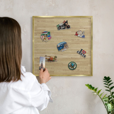 Magnetic board for magnets in a gold frame Wooden texture