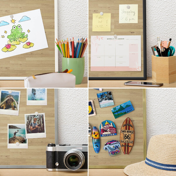 Magnetic board for magnets in a gold frame Wooden texture