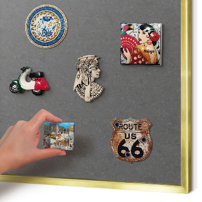 Magnetic board for magnets in a gold frame Gray texture
