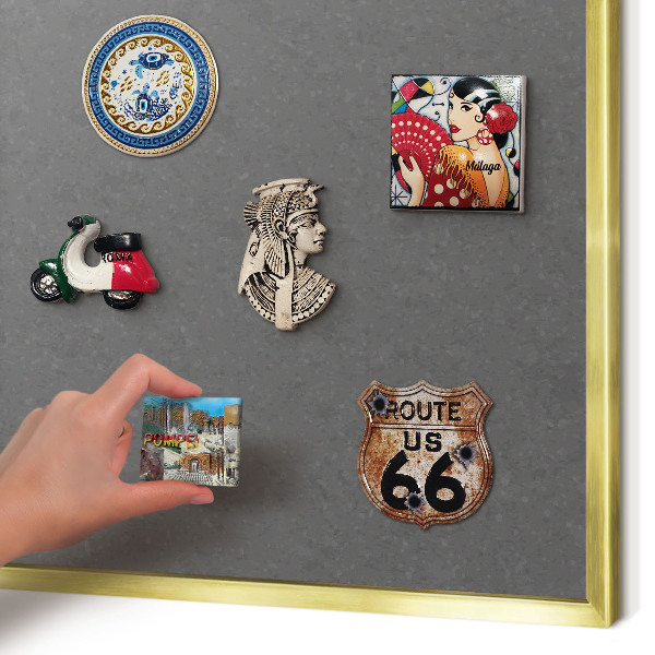 Magnetic board for magnets in a gold frame Gray texture