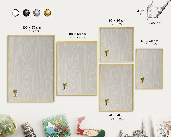 Magnetic board for magnets in a gold frame Wooden structure