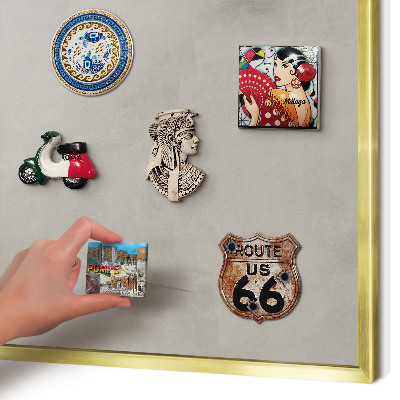 Metal magnet board with a gold frame Gray background