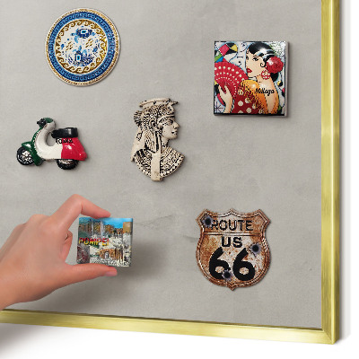 Metal magnet board with a gold frame Gray background