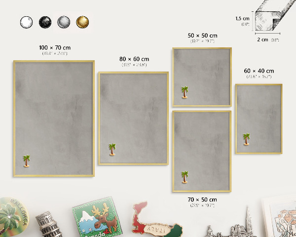 Metal magnet board with a gold frame Gray background