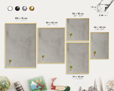 Metal magnet board with a gold frame Gray background