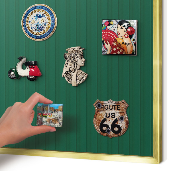 Metal magnet board with a gold frame Green stripes