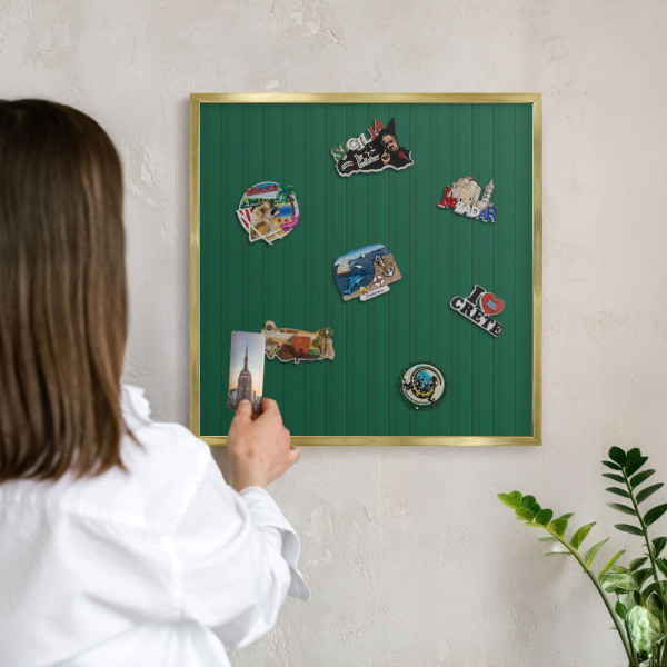 Metal magnet board with a gold frame Green stripes