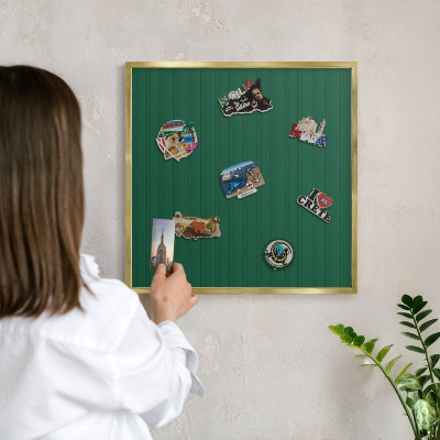 Metal magnet board with a gold frame Green stripes