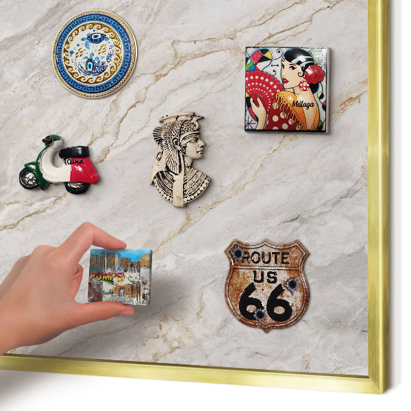 Magnetic board for magnets in a gold frame Marble elegance
